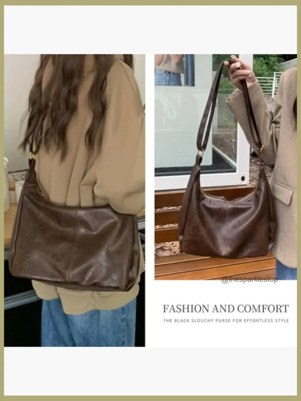 Vegan Leather Hobo Bag Crossbody Shoulder Tote Work Travel with Zipper
